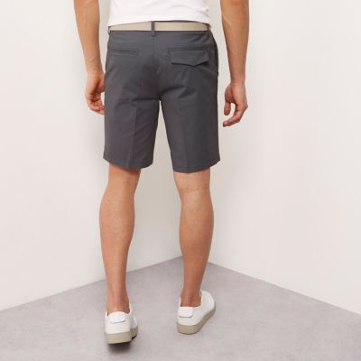 Dark grey belt detail slim fit shorts